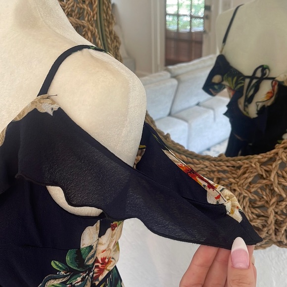 Navy Floral Wrap Dress W/ sleeves S - Picture 3 of 6